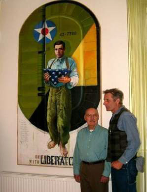 Bob Otto with Austrian artist Josef Schutzenhofer, with his painting dedicated to Americans shot down over Austria during World War II